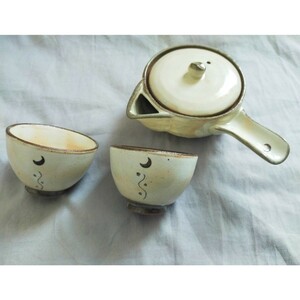 茶器セット/急須・茶碗/茶道具/三日月模様/アジアン/和モダン/淡い白/可愛い/カワイイ/kawaii/かわいい