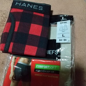 Hanes ボクサーブリーフL 赤チェック 綿95% ヘインズパンツ 下着 ウエスト～約94 抗菌消臭