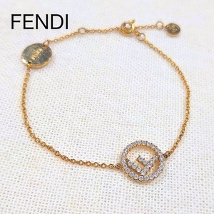 【人気】FENDI フェンディ チェーン ブレスレット エフイズフェンディ ゴールド ラインストーン アクセサリー 鑑定済【送料無料】