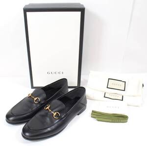 Y6629#◆中古美品◆GUCCI グッチ ブリクストン レザー ホースビット ローファー スリッポン サイズ 37 1/2 ブラック