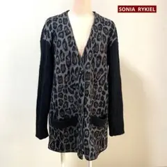 SONIA RYKIEL ヒョウ柄　ウール混　ロング　カーディガン S