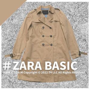 【訳あり美品】ZARA BASIC トレンチコート ベーシック デザイン 裏地 前ボタン Mサイズ コットン ベージュ ミディ丈 ×1919