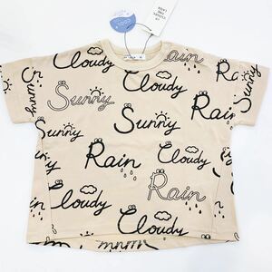 【新品未使用】CLOUDY,FINE LATER クラウディファインレター 90cm Tシャツ 半袖ベージュ 英字 天気 雲 太陽 雨 目 接触冷感 ひんやり加工