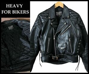 ■ HEAVY FOR BIKERS ヘビーフォーバイカーズ 本革 レザー パテッド キルティング キルト ダブル ライダース ジャケット 革ジャン 黒 36