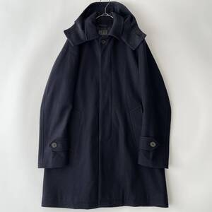 TOMORROWLAND -BLUE WORK- size/XS (h) トゥモローランド ウールメルトン フーデッド ステンカラーコート バルカラー ネイビー 紺無地 COAT