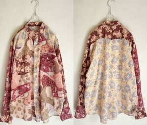 ヴィンテージ CIMARRON シマロン リーフミックス パッチワーク風 シャツ Ｌ