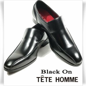 新品1円～★Black On TETE HOMME テットオム アクションレザー ビジネスシューズ 25.5cm ブラック 黒 脱ぎ履きしやすい◆6179◆