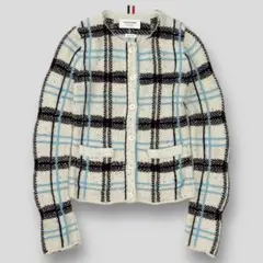 美品 THOM BROWNE ウール チェック クルーネックカーディガン 38