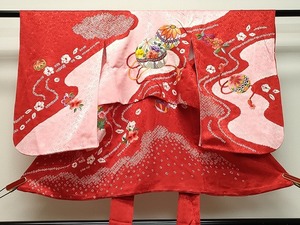 平和屋着物●七五三　女の子　3歳　祝着　刺繍　手毬草花文　金彩　逸品　DAAJ2138ud