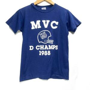 ■ 子供用 80s 80年代 ビンテージ USA製 Hanes ヘインズ ” MVC D CHAMPS 1988 ” ロゴ シングルステッチ Tシャツ サイズL アメカジ 紺 ■