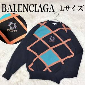 極美品 BALENCIAGA ロゴ ニット セーター スウェット 長袖 総柄 黒 バレンシアガ