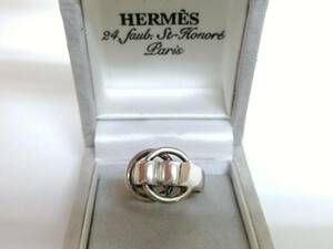 【USED品】HERMES エルメス ドゥザノー リング/12号相当/トップ約1.5×1.6cm/幅約6mm/シルバー/指輪/箱付き/重量約6.7g/04OM092402