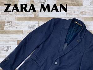 ☆送料無料☆ ZARA MAN ザラ メン 古着 テーラードジャケット メンズ 46 ネイビー トップス 中古 即決