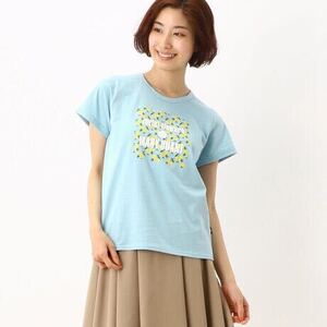 未使用●MARY QUANT マリークワント JOYFUL FLOWERS ロゴ 半袖 Tシャツ/ジョイフル フラワー/デイジー/ブルー/青/花柄/お花/花★1075-4