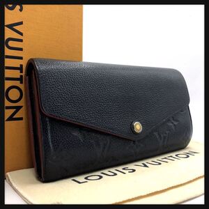 【新品同様/極美品】ルイヴィトン Louis Vuitton 長財布 サラ 新型 モノグラム アンプラント ネイビー 11/1423605Y130000A 1円