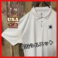 ホワイト スポーツ生地 メンズ XL ゆるダボ 古着 90s 半袖 ポロシャツ