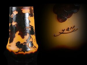 【雲】某有名コレクター買取品 Emile Gall エミール・ガレ 葡萄彫刻花瓶 飾壺 高さ39cm 古美術品(旧家蔵出)J8 OTDlm38