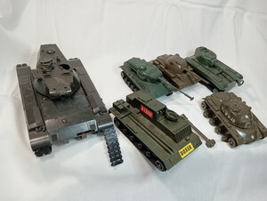 メーカー 不詳 組立済モーターライズ ゼンマイ走行 戦車 プラモデル 6台 一括 ジャンク （オオタキ タミヤ 三和 ）5円スタート