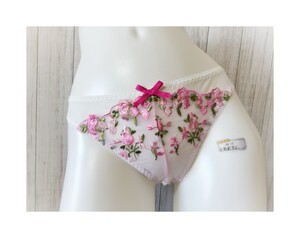 ★新品★ LL Tバック ショーツ ホワイト 薄ピンク 花柄 メッシュ レース シースルー 大きいサイズ セクシーランジェリー