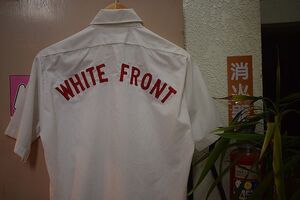 グッドサイズ70S～Lord Famer半袖ワークシャツ15白ホワイト赤チェーンステッチWHITE FRONT企業物アメカジワークストリートh21350