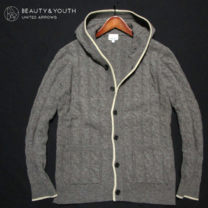 【ユナイテッドアローズ】 アラン編み　フーデッドニットジャケット　サイズL　ウール　UNITED ARROWS BEAUTY & YOUTH