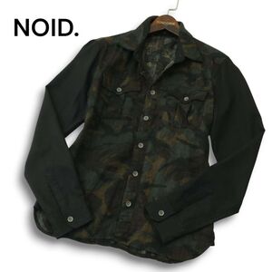 美品★ NOID. ノーアイディー 秋冬 ウール★ カモフラ柄 迷彩 切替 長袖 ワーク シャツ Sz.2　メンズ　A4T12257_B#B