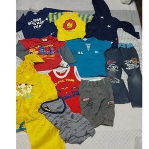 ⑥ 男の子用 服 100 まとめ １０点セット ショベルカー柄 ミキハウス　moujonjon 3can4on 　カッパ　上着　トレーナー　長袖　半袖　ズボン