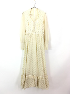 レディース 古着 70s GUNNE SAX 小花柄 レースアップ ガーリー シフォン ワンピース ドレス マキシ丈 M位 古着