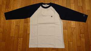Campion チャンピオン American Weave 二本針 襟伏せ 七分袖Tシャツ ゴールドウィン時代 2001年 NAVY×WHITE Sサイズ タグつき新品未使用品