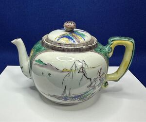 古九谷 青九谷 山水絵 急須 茶器 ティーポット 茶道具 古美術 陶磁器 陶芸 時代物 アンティーク コレクション 