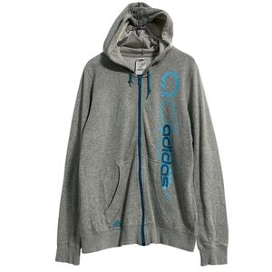 adidas プリントスウェット パーカー L グレー アディダス スポーツ ジップアップ ポケット 古着卸 アメリカ仕入 a611-8027