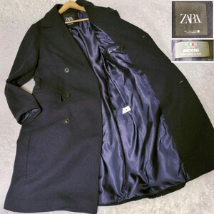 実寸XLサイズ相当 ZARA/ザラ picchi イタリア生地 ウール ダブル チェスターコート/ジャケット/ロングコート/アウター ネイビー メンズ