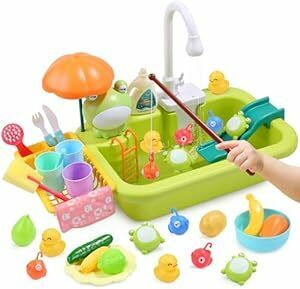 Cute Stone おままごと キッチンセット 食器洗い機おもちゃ 2in1遊び方 35点セット 水遊び おもちゃ 大容量シンク
