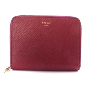 セリーヌ CELINE コンパクトジップ ウォレット 新ロゴ 財布 カードケース ラウンドファスナー レザー 赤 レッド