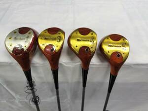 右打者用パーシモンクラブ４本セット　MacGregor　ドライバー １W　フェアウェイウッド ３W ４W ５W