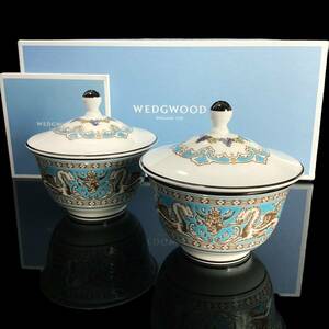 廃盤 ★未使用★ ウェッジウッド フロレンティーン オリエンタルカップ 湯飲み 2客 WEDGWOOD ペア 箱付き 蓋付き 湯呑み アジアン