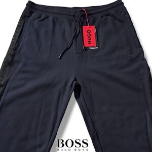 新品タグ付き/Lサイズ●現行タグ ヒューゴボス ジョガーパンツ スエット ジャージ HUGO BOSS ストレッチ ポケット横ロゴ サイドロゴライン