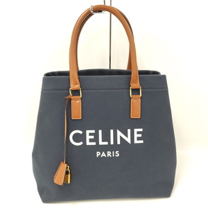 【中古】CELINE ニュー ホリゾンタル カバ トートバッグ キャンバス ネイビー 192162