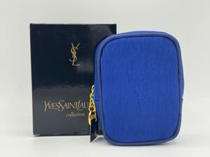 2412091890203 YVES SAINT LAURENT イブサンローラン YSL ミニポーチ 持ち運び 青 ブルー 美品 箱付き 現状品