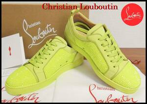 激レア Christian Louboutin ルイスストラス 蛍光イエロー ローカット シューズ メンズ 42 オールスワロフスキー スエード 国内正規品 完売