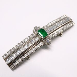 1円〜!!良品!!ソーティング付き!!●Pt850 天然エメラルド/天然ダイヤモンド帯留め●F 約9.9g emerald diamond FA2/F B336