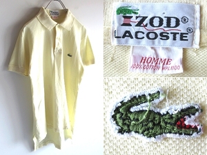 希少 70sビンテージ IZOD LACOSTE アイゾッド USA ラコステ 糸巻きタグ ワニロゴワッペン 鹿の子 ポロシャツ ライトイエロー ネコポス対応