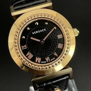 【付属品有】VERSACE/ヴェルサーチ/P5Q/約34㎜/ブラック/黒/ゴールド/ユニセックス腕時計/クオーツ/動作良好/純正/女性/