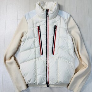 美品/Lサイズ★モンクレール/MONCLER GRENOBLE MAGLIONE ハイブリット ダウンジャケット コンビニット ブルゾン トリコロール メンズ 白