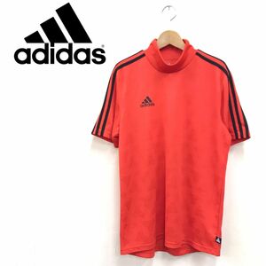 1H465-R◆adidas アディダス 半袖シャツ◆サイズL メンズ 紳士 トップス 春夏 ウェア スポーツ ハイネック ドライ レッド 赤 ポリエステル