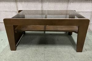 千趣会 木製 ローテーブル コーヒーテーブル センターテーブル ガラス天板 幅85cm×奥行45cm×高さ41cm 直接引取（東大阪）・自社配達歓迎