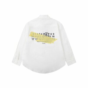 MM6 MAISON MARGIELA プリントシャツ オーバーフィット ナンバーロゴ ブラウス おしゃれ 男女兼用 長袖 シャツ ホワイト Lサイズ