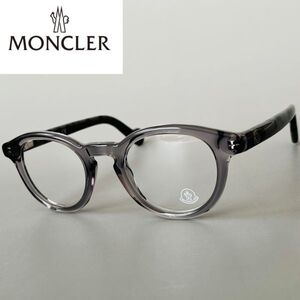 【1円スタート】 モンクレール メガネ MONCLER メンズ レディース ボストン グレー クリア 眼鏡 灰 ツートン スケルトン 透明 丸メガネ