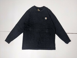 5．Carhartt 雰囲気抜群 フェード オリジナルフィット 長袖 ポケット付き Tシャツ ロングスリーブ ロンT カーハート メンズM 黒系x905