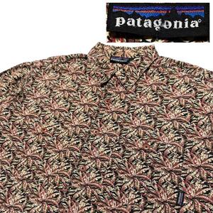 90s Patagonia パタゴニア 雪なしタグ 総柄 長袖シャツ リーフ柄